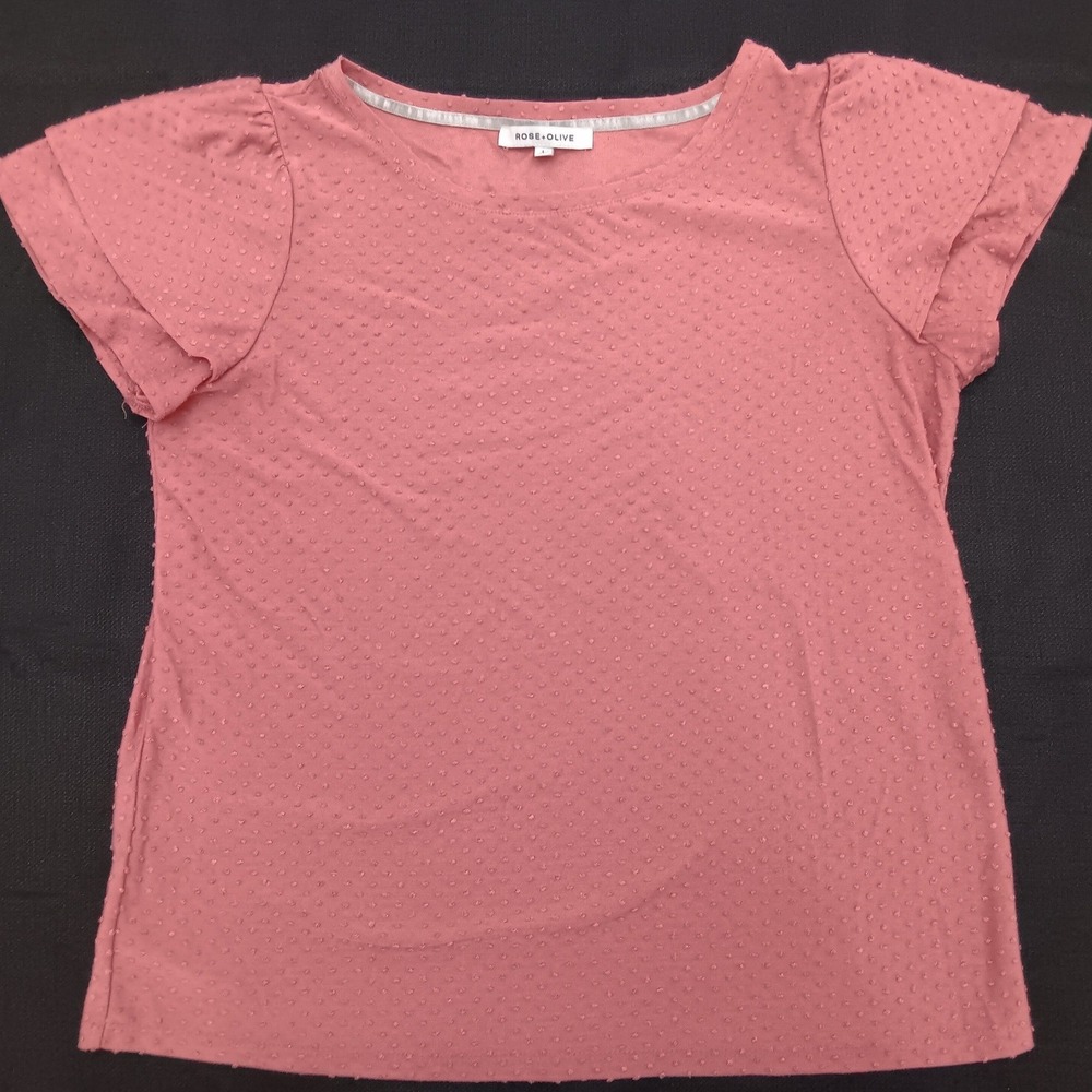 Rose + Olive Dusty Rose Swiss Dot Flutter Sleeve Knit Top Pink Size Large L